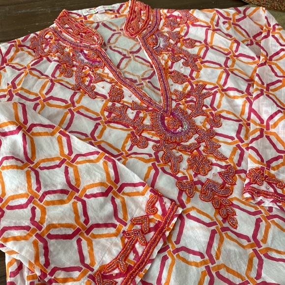 Barbara Gerwit Beaded Orange/Hot Pink Swim Coverup Size M - Picture 8 of 10